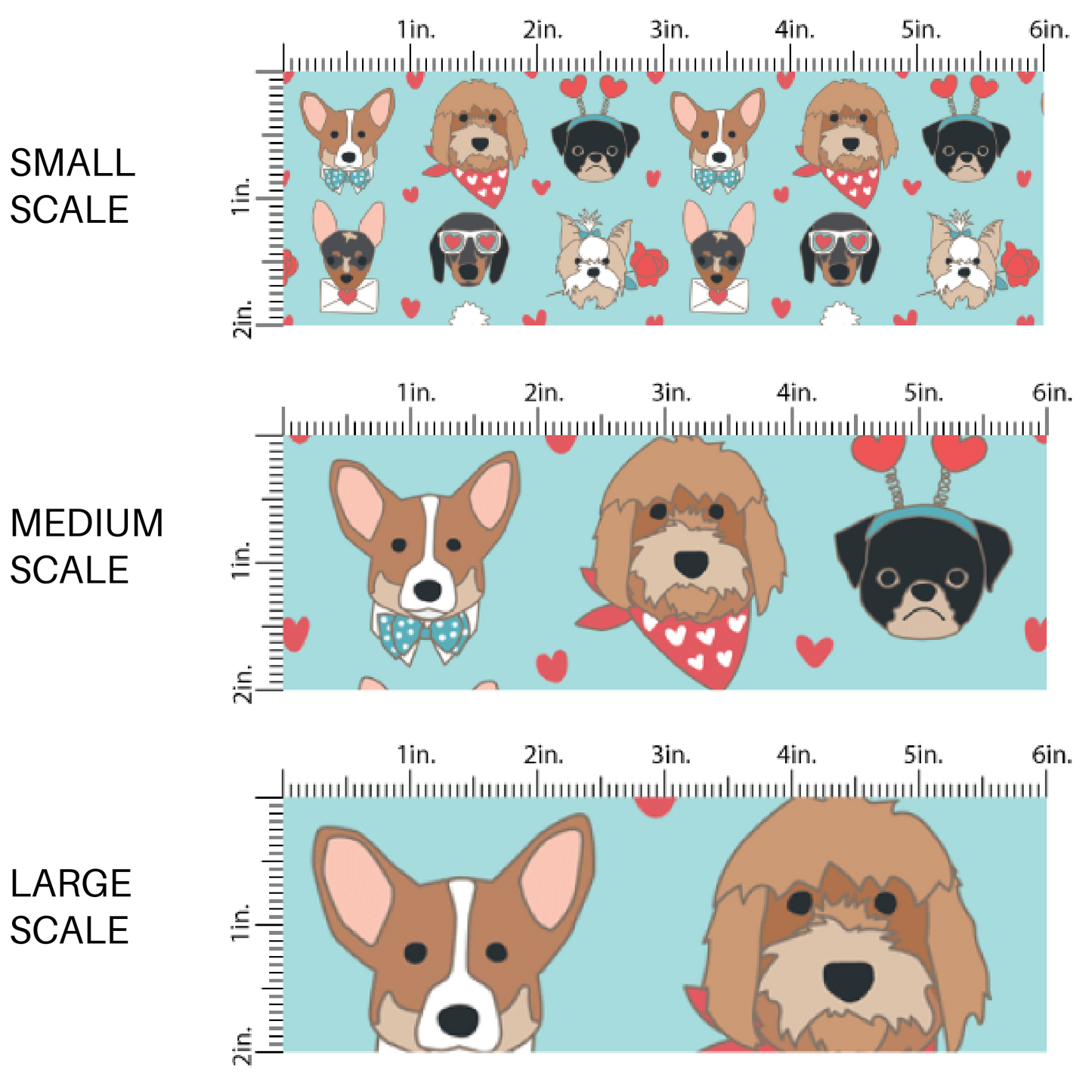 Valentine Fabric | Blue Valentines Pups | Valentine