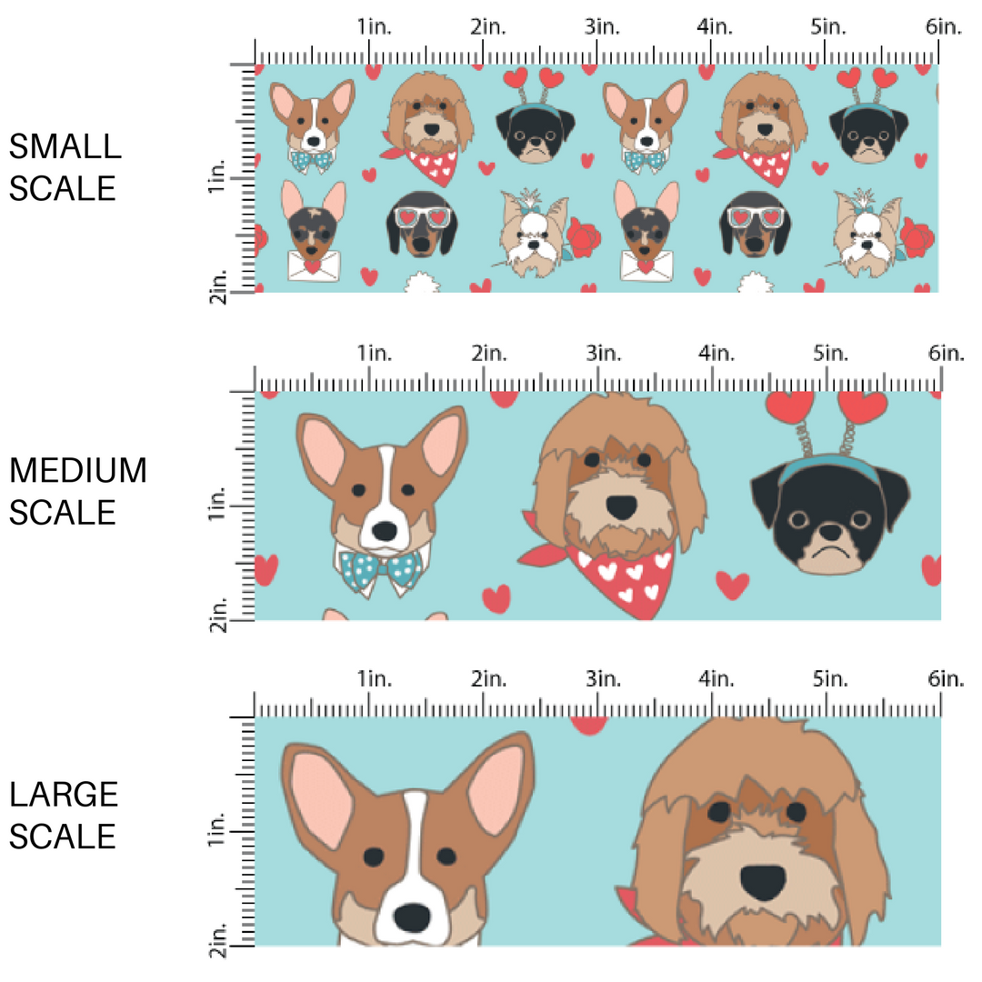 Valentine Fabric By The Yard | Blue Valentines Pups | Valentine