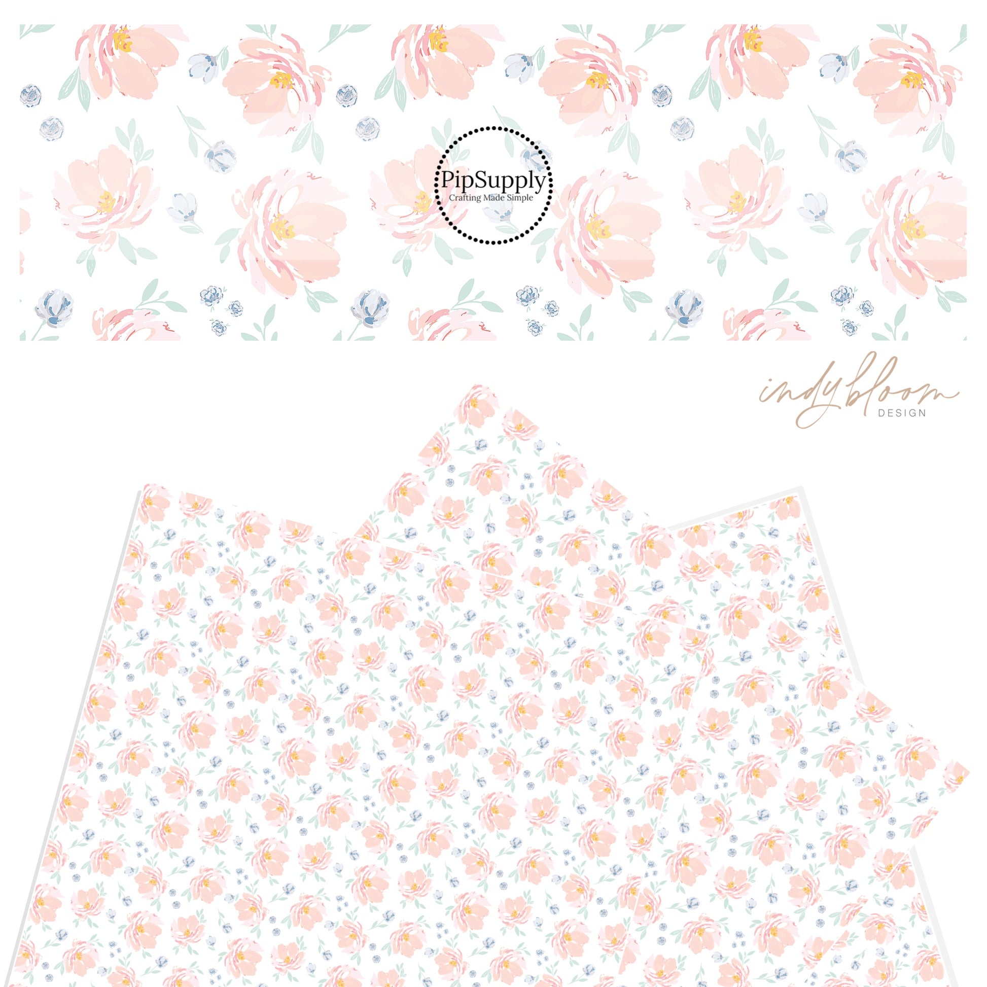 Blush pink peony flowers faux leather sheet.