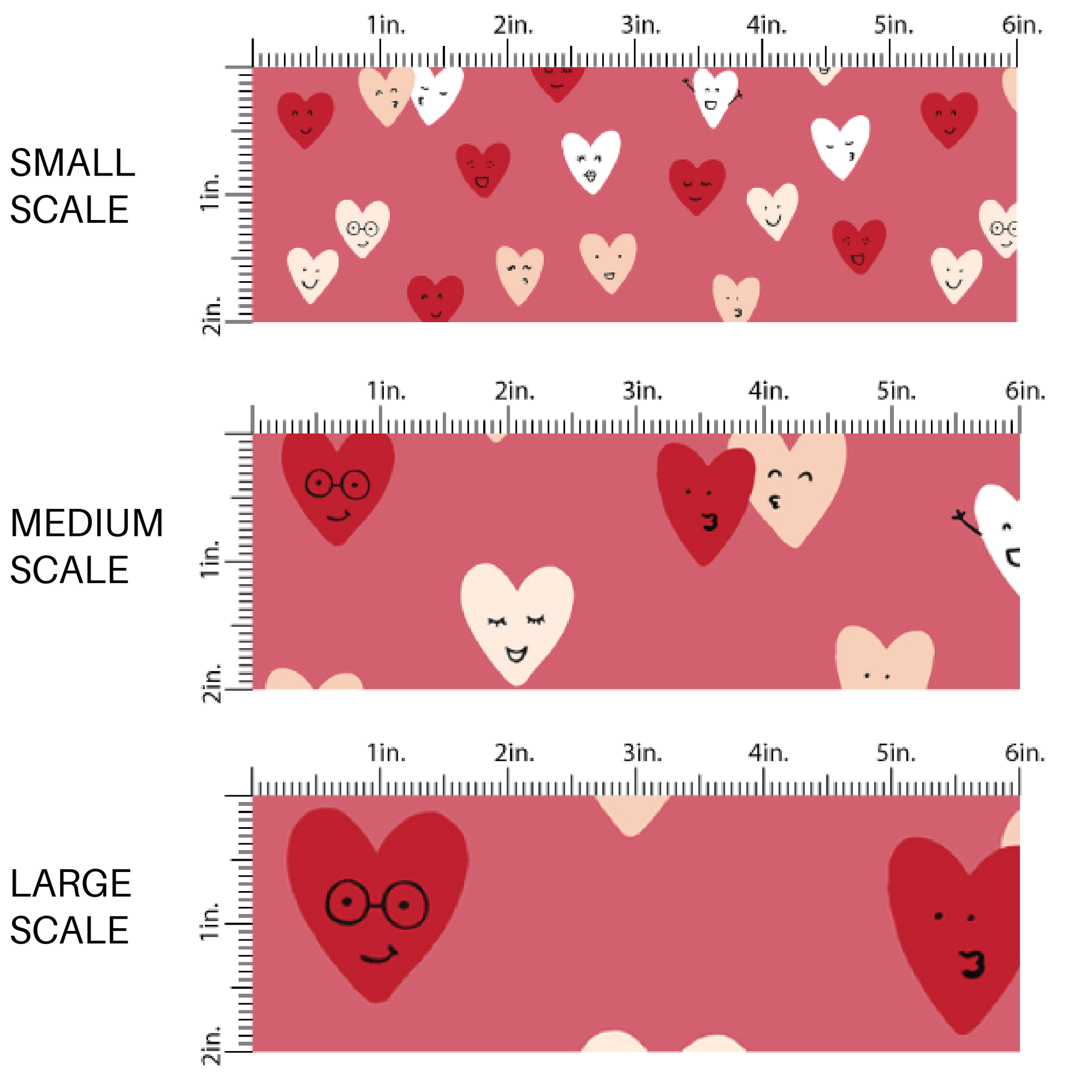 Scaling for Magenta colored fabric with animated red and white hearts