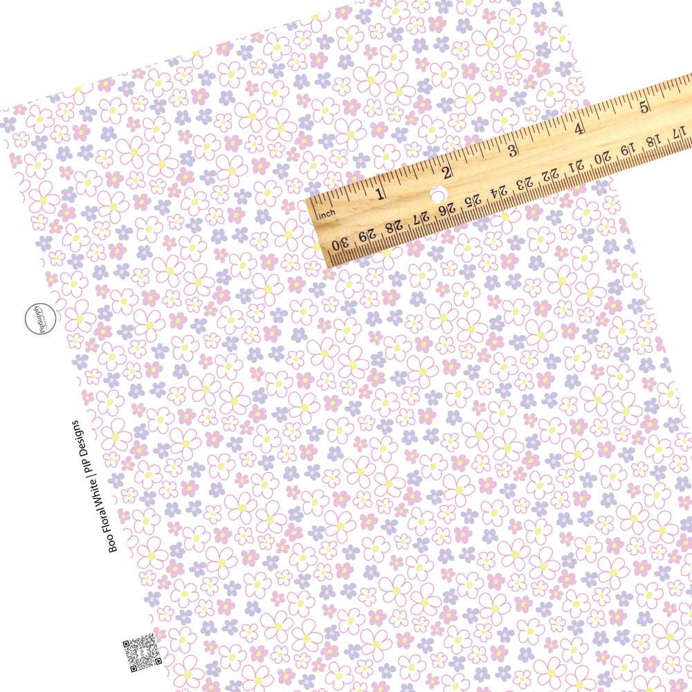 Posy of purple and pink flowers faux leather sheet.