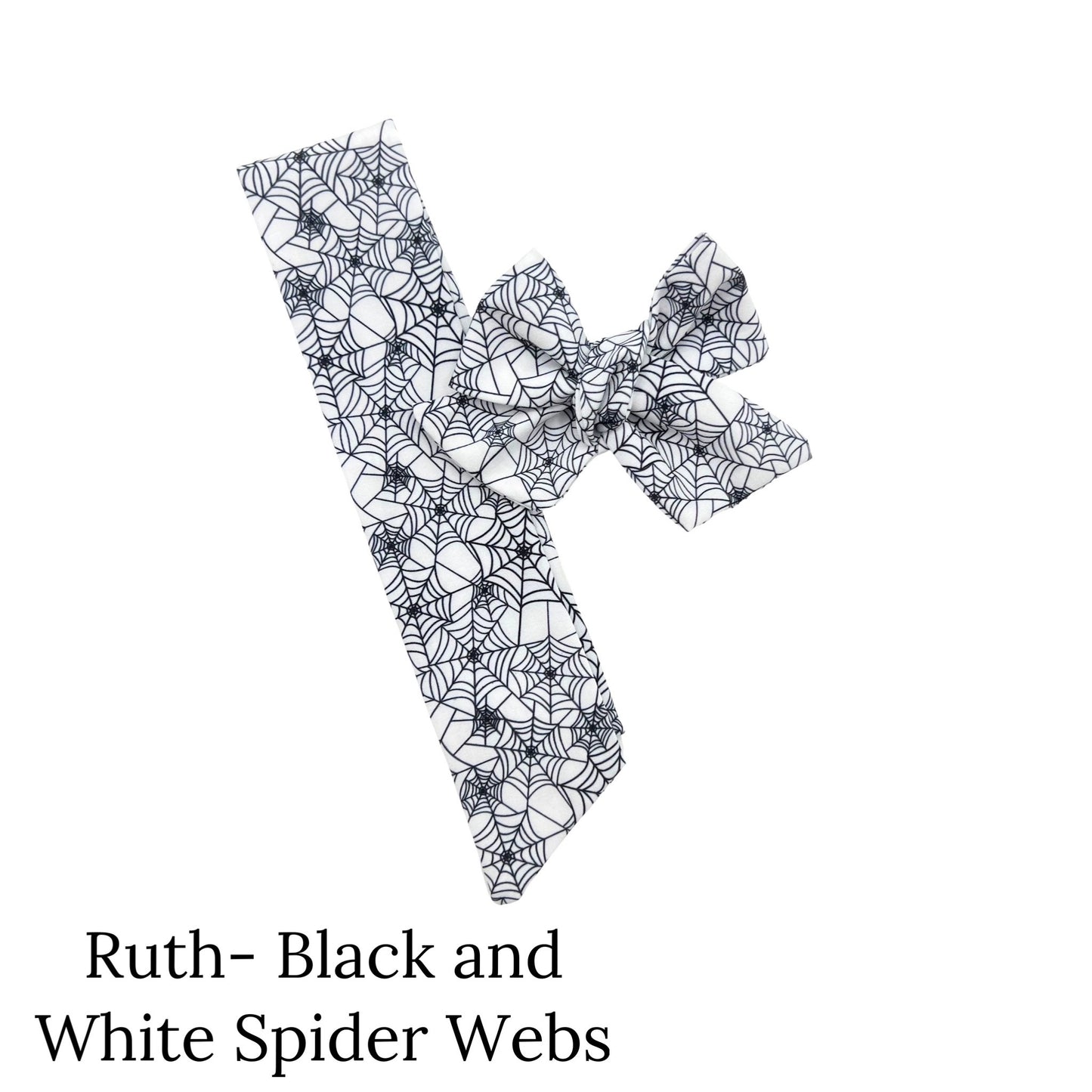 Small Finished double sided white bow strip with Black Spider webs