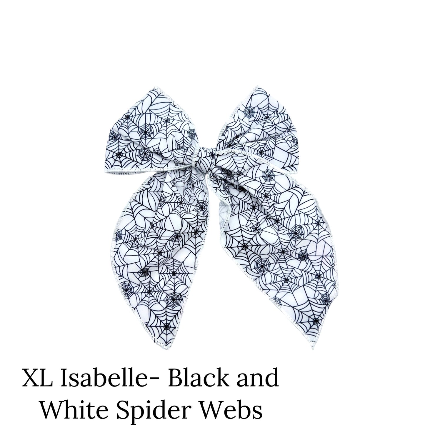 XL finished white bow with black spider webs