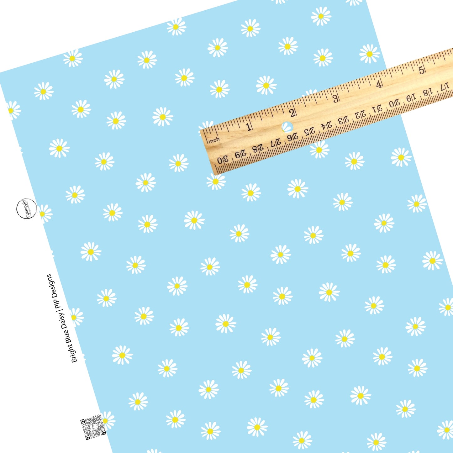 Light Blue Faux Leather Sheet with Tiny White Daisies - Custom Printed Faux Leather Spring Daisy Patterns 