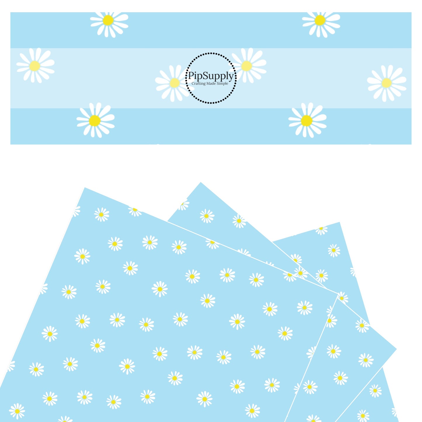 Sky Blue Daisy Faux Leather Sheets - Bright Blue Leather with Tiny White Daisies. 