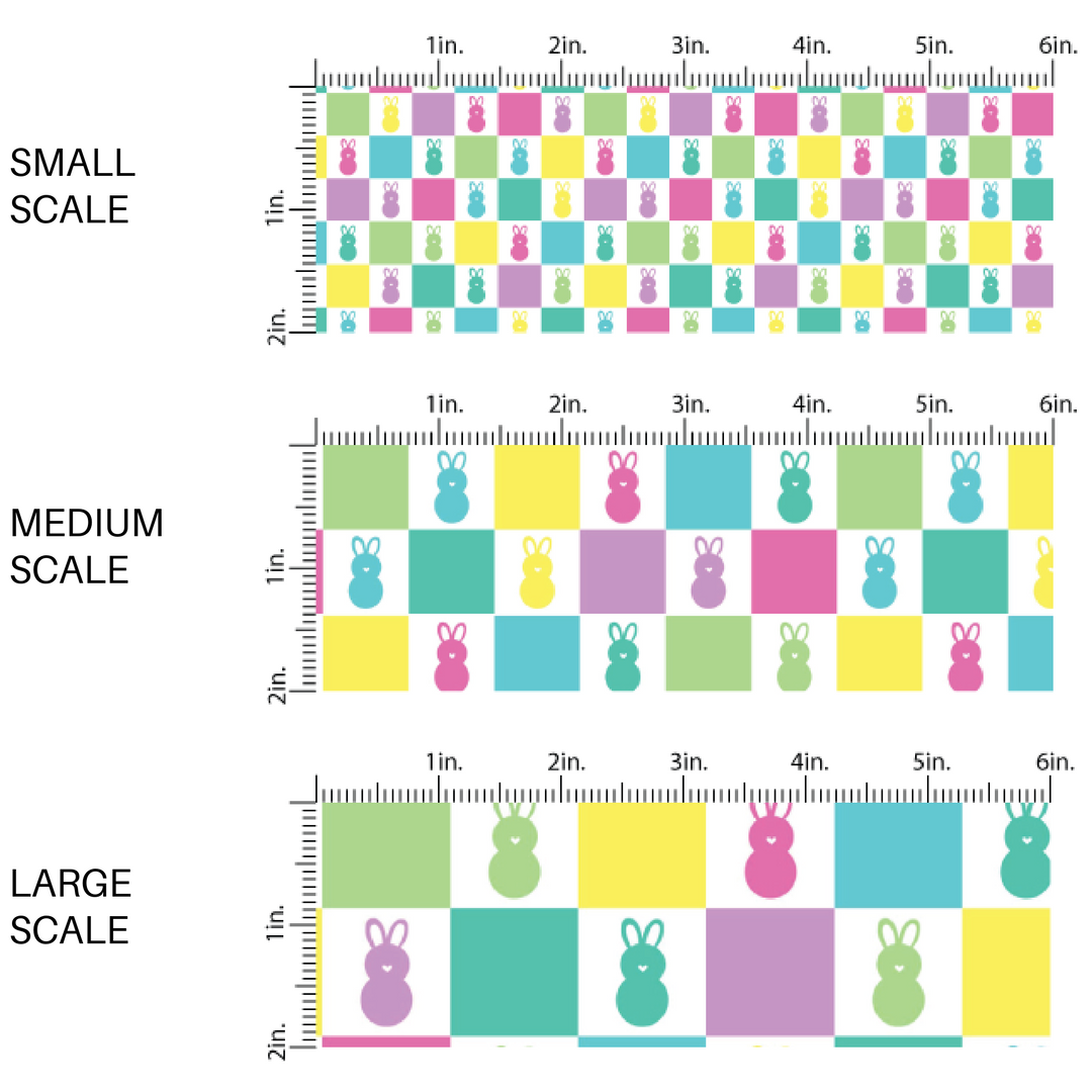 Neon checkered print fabric by the yard scaled image guide with Easter bunny silhouettes