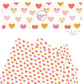 Hot pink, bubble pink, and orange hearts on a white faux leather sheet