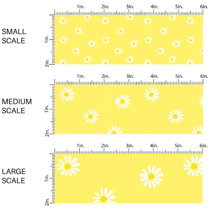 Sunny Yellow Fabric by the Yard Scaled Image Guide with White Daisies. Spring Fabric - Floral Easter Fabric.