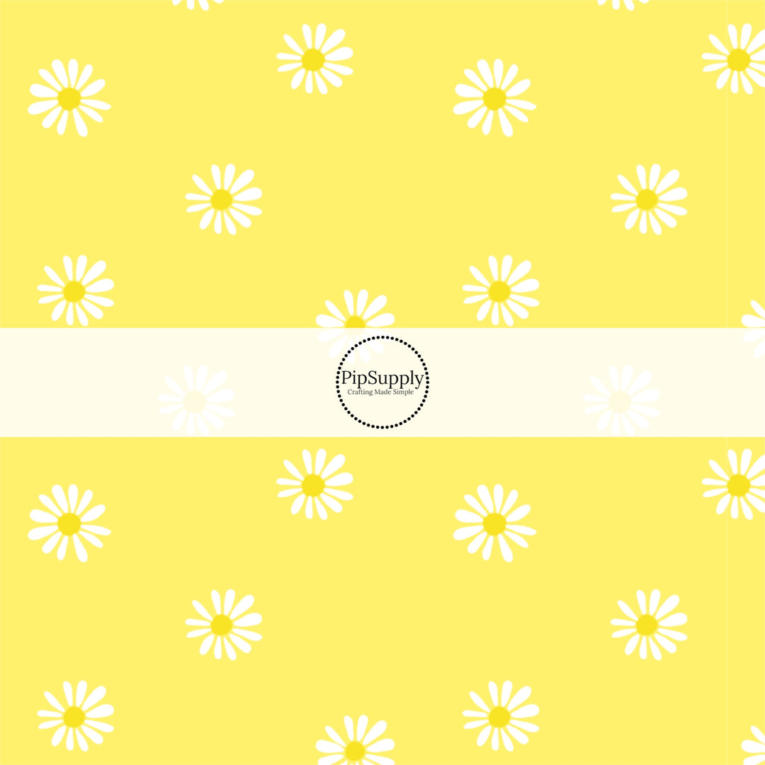 Sunny Yellow Fabric by the Yard with White Daisies. Spring Fabric - Floral Easter Fabric.