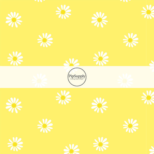 Sunny Yellow Fabric by the Yard with White Daisies. Spring Fabric - Floral Easter Fabric.