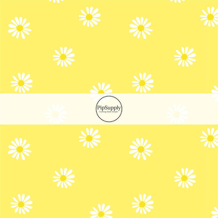 Sunny Yellow Fabric by the Yard with White Daisies. Spring Fabric - Floral Easter Fabric.