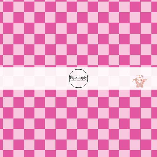 Light pink and hot pink checkered fabric by the yard