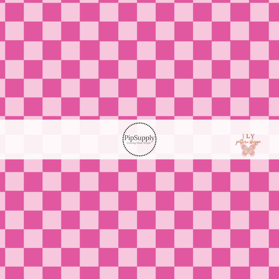 Light pink and hot pink checkered fabric by the yard