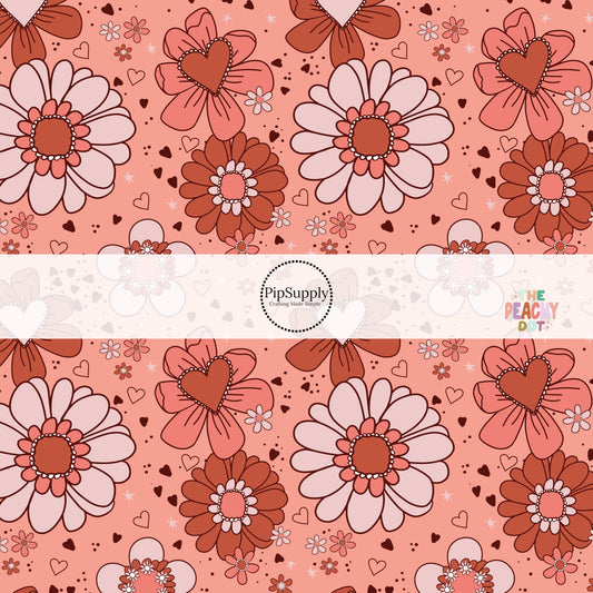Pink Fabric swatch with hearts and floral prints and patterns - Fabric by the yard 