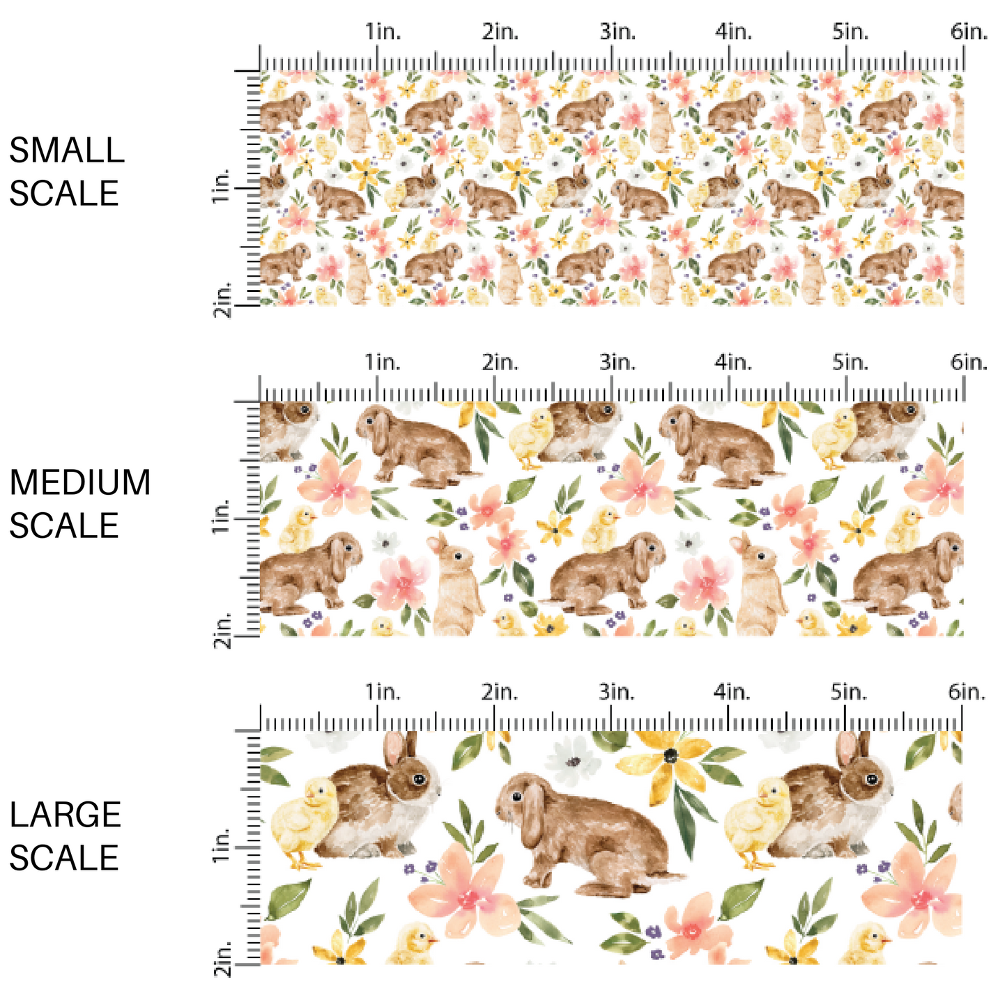White fabric by the yard scaled image guide with flowers, bunnies, and chicks - Easter Bunny Fabric 
