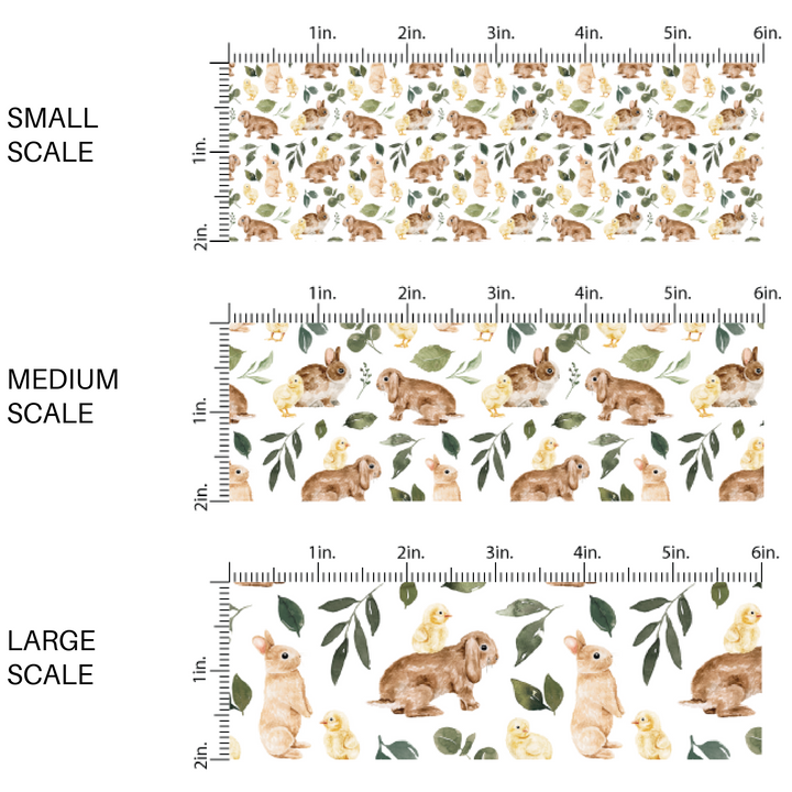 Bunnies, Leaves, and baby chicks on white fabric by the yard scaled image guide - Easter Bunny Fabric 