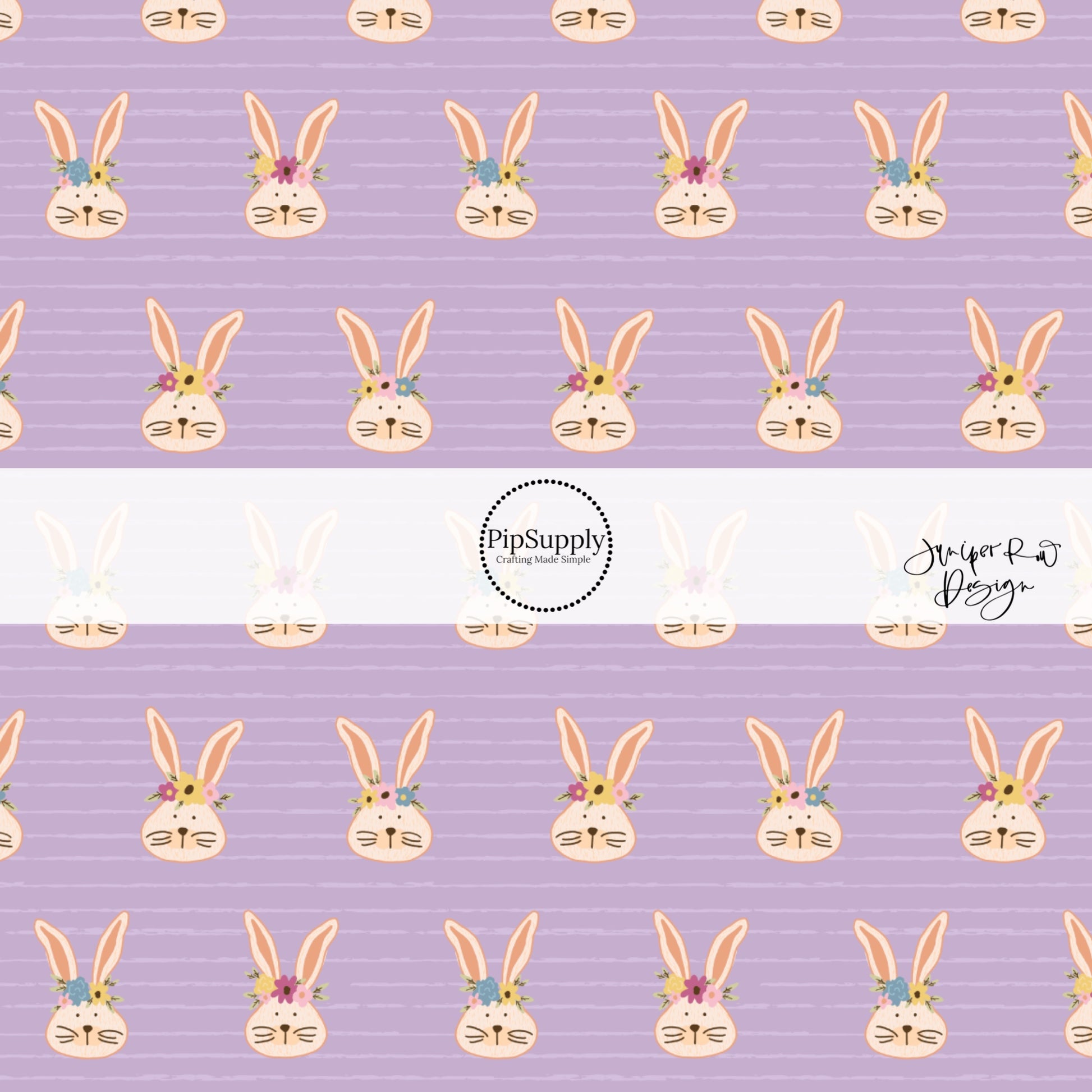 Lavender stripes with brown floral bunnies on lavender bow strips