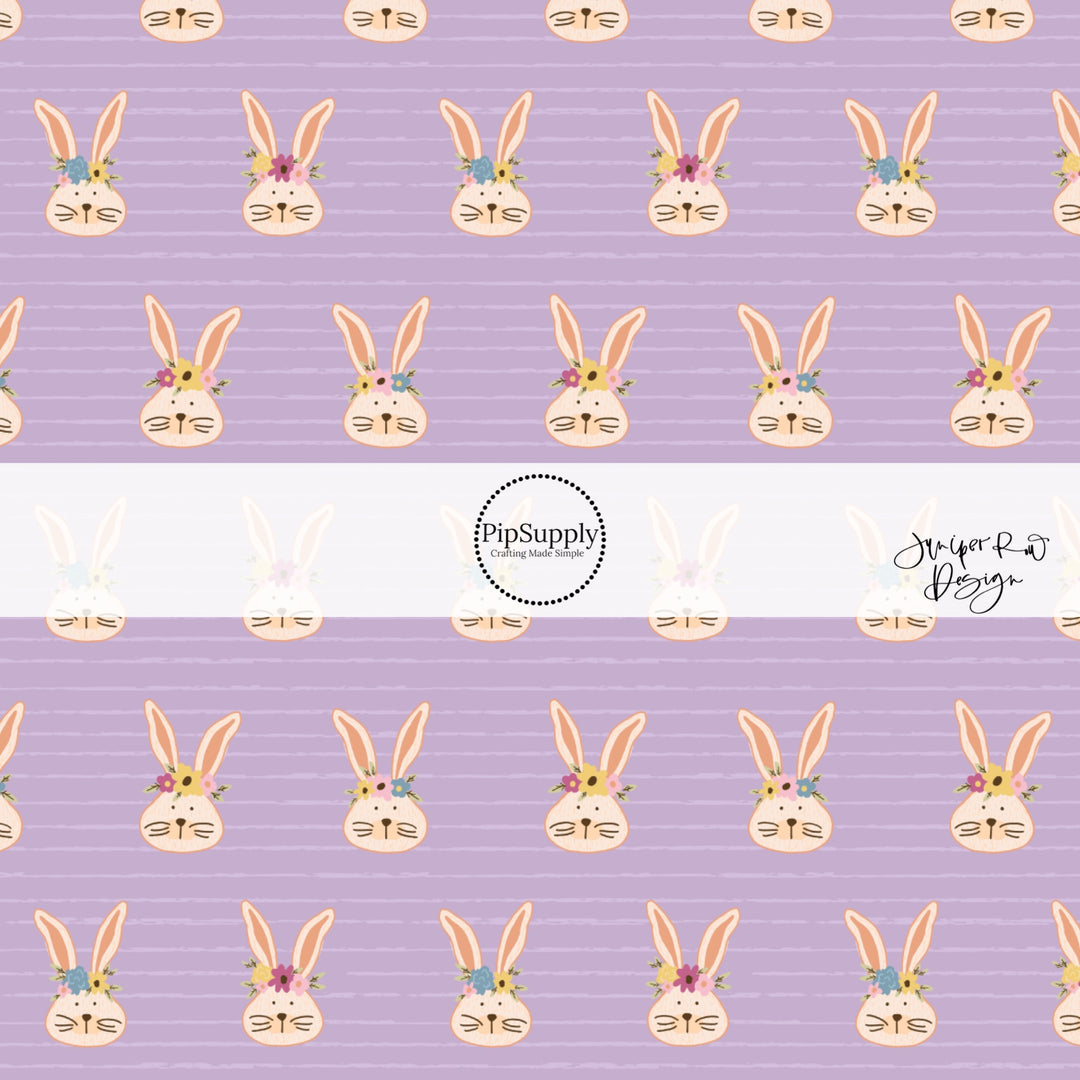 Lavender stripes with brown floral bunnies on lavender bow strips