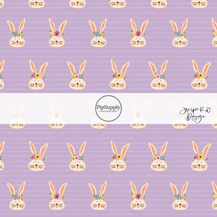 Lavender stripes with brown floral bunnies on lavender bow strips