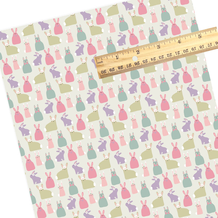 Different Shape pastel bunnies with daises faux leather sheet. 