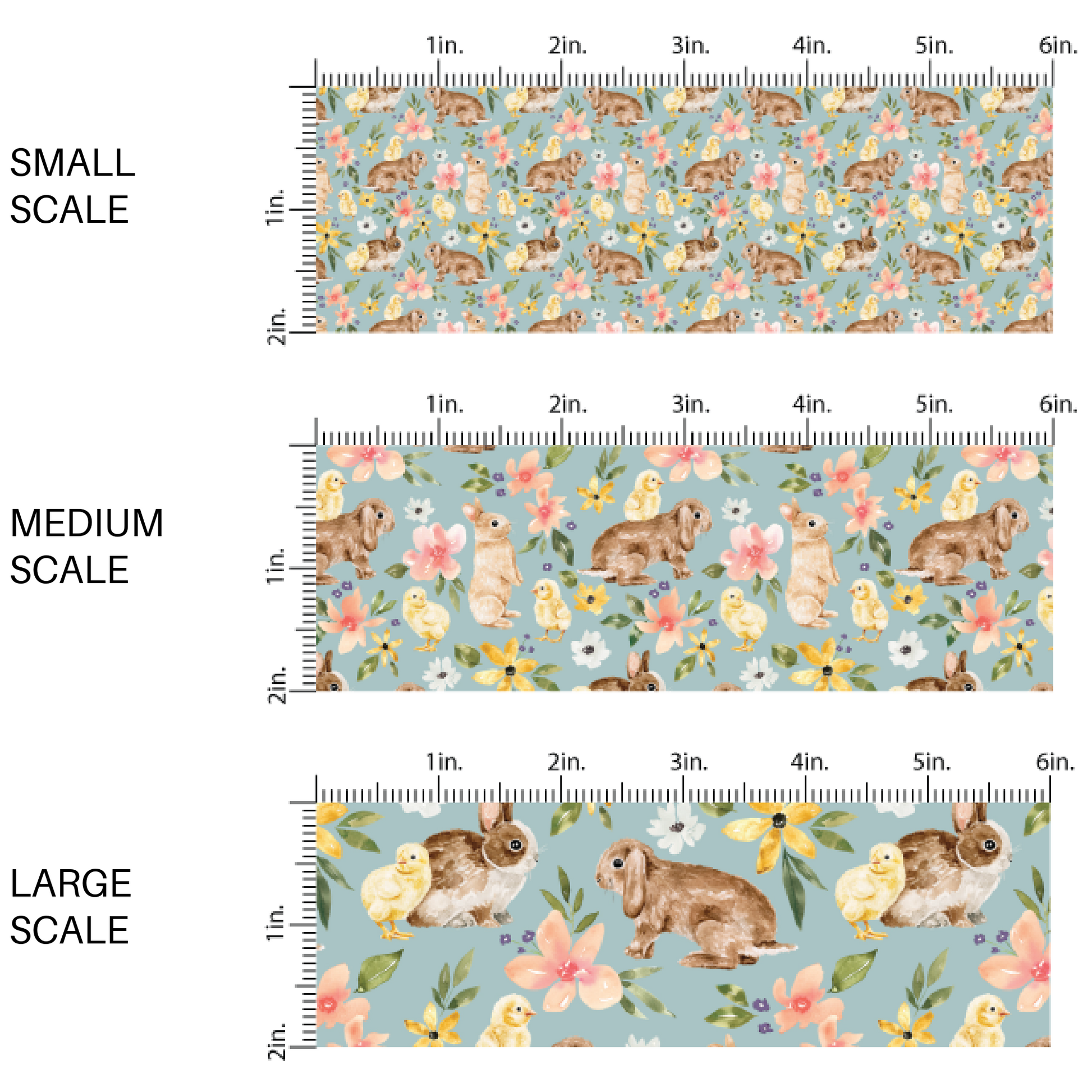 blue fabric by the yard scaled image guide with bunnies, baby chicks, and flowers -  Easter Floral Fabric 