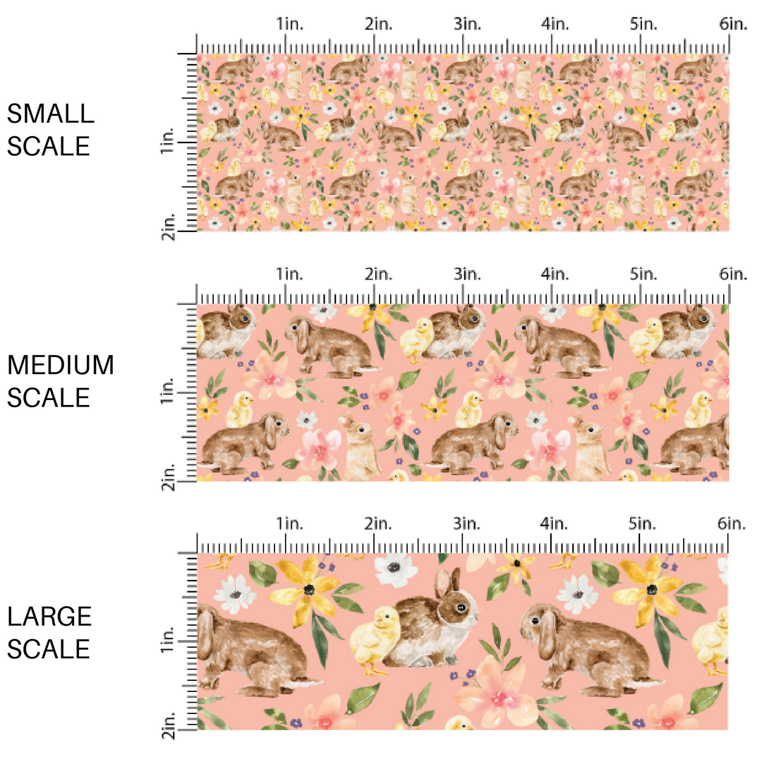 Pink fabric by the yard scaled image guide with flowers, bunnies, and chicks - Easter Fabric 