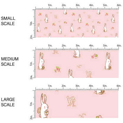 Light Pink fabric by the yard with Easter Bunnies, Easter eggs, and carrots scaled image guide