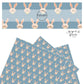 Brown bunnies with big ears and bow ties on blue stripe faux leather sheets