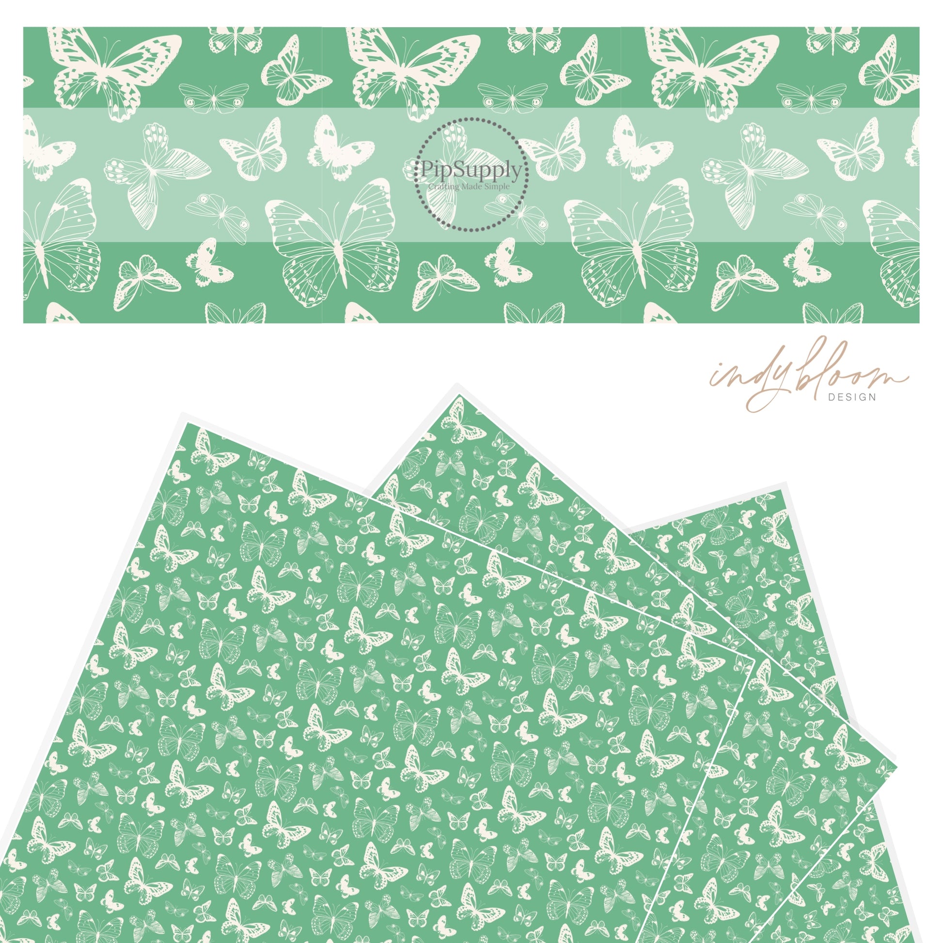 Butterfly pattern on bright green faux leather sheet.