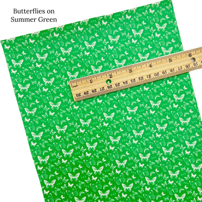 Summer green and white butterfly faux leather sheet