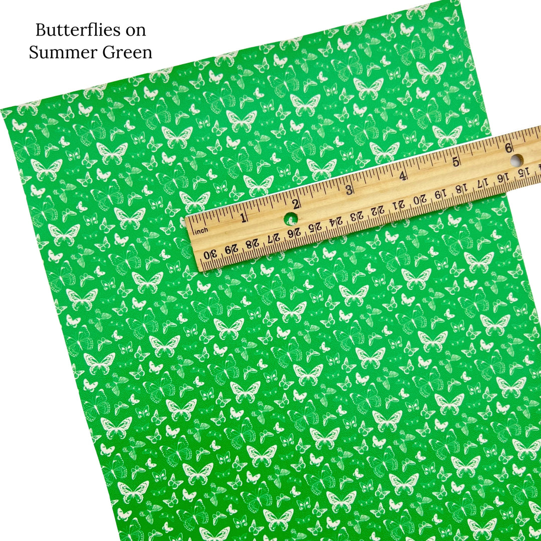 Summer green and white butterfly faux leather sheet