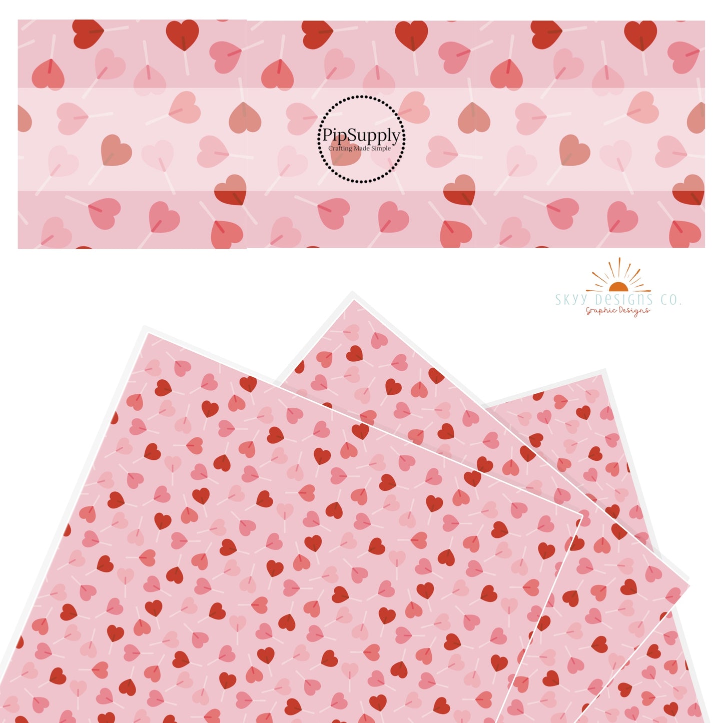 Pink candy hearts on pink faux leather sheets