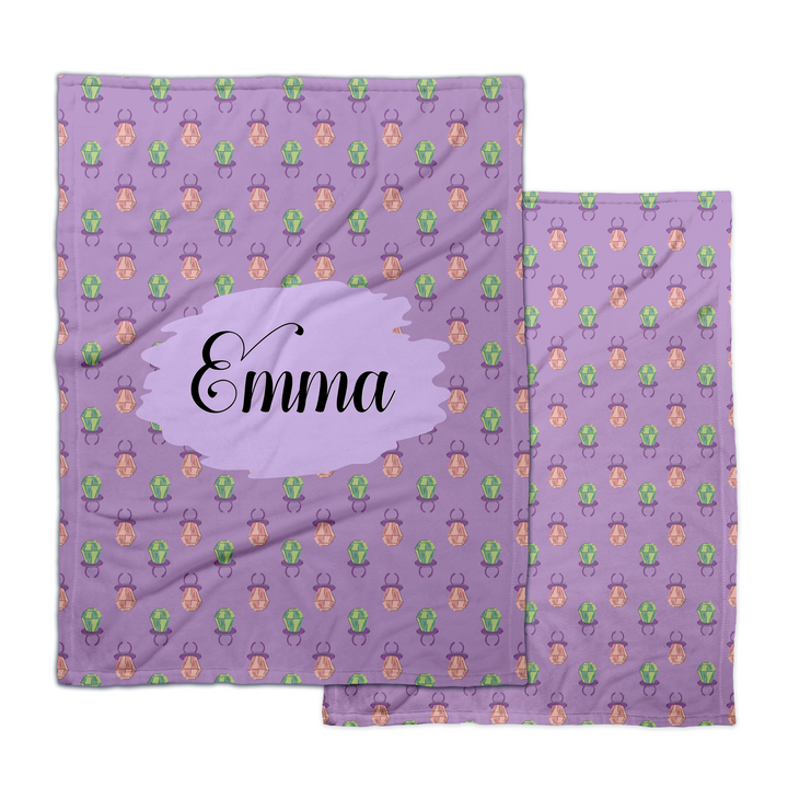 Juniper Row candy patterned thick minky blankets with customizable text area.