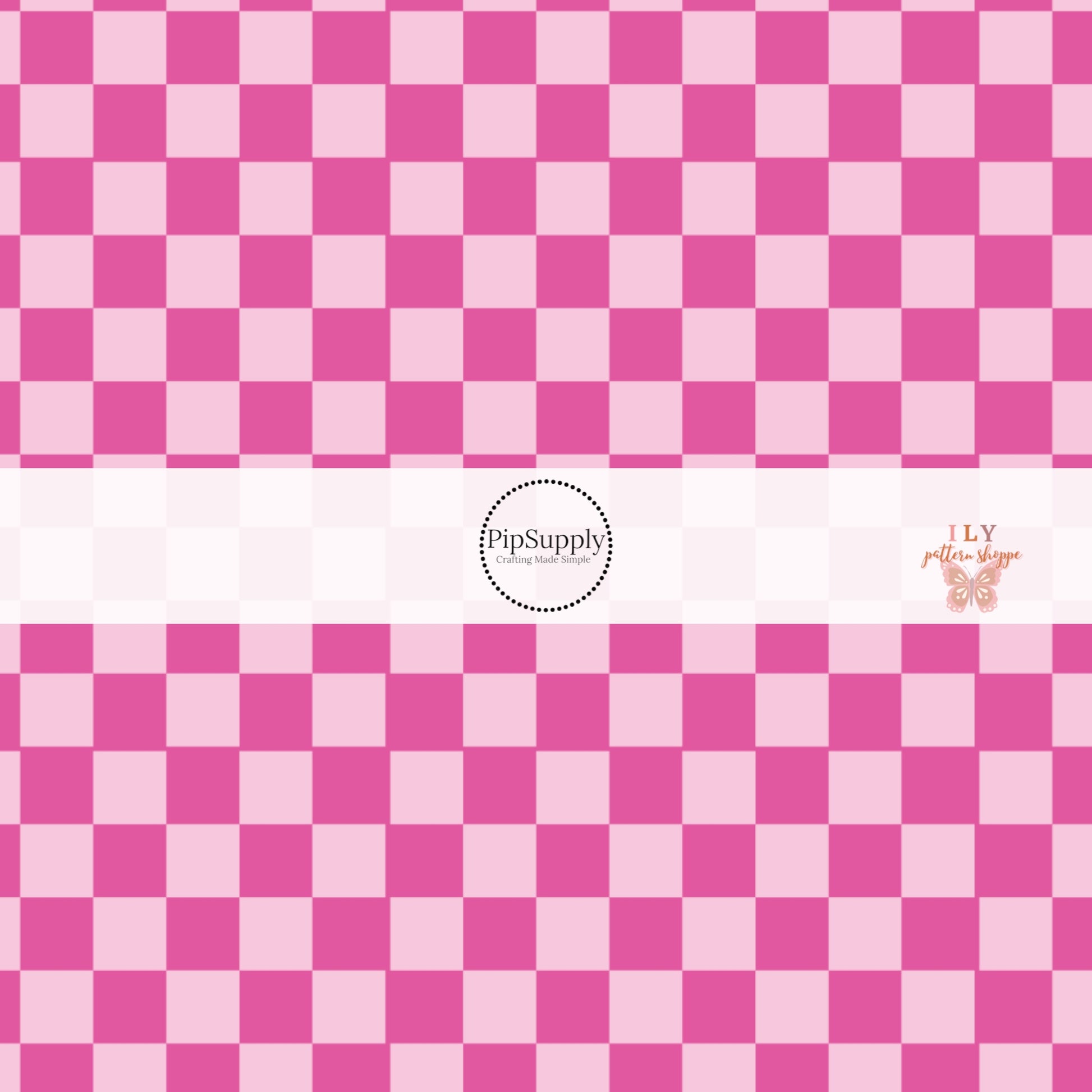 Hot pink tiles on light pink checkered bow strips