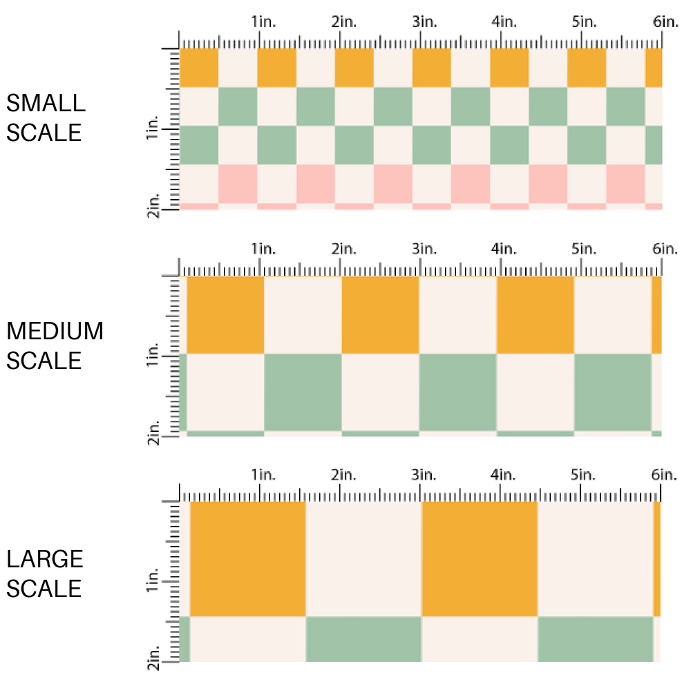 Rainbow colored checkered fabric by the yard scaled image guide.