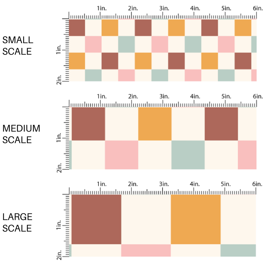 Burgundy, teal, pink, and orange checkered print fabric by the yard scaled image guide