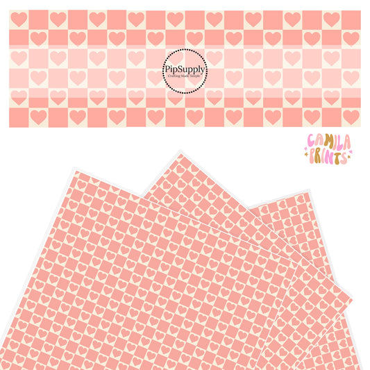 Pink hearts on cream checkered faux leather sheets