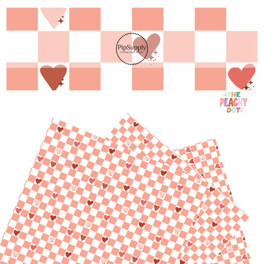 Pink and red hearts on pink checkered faux leather sheets