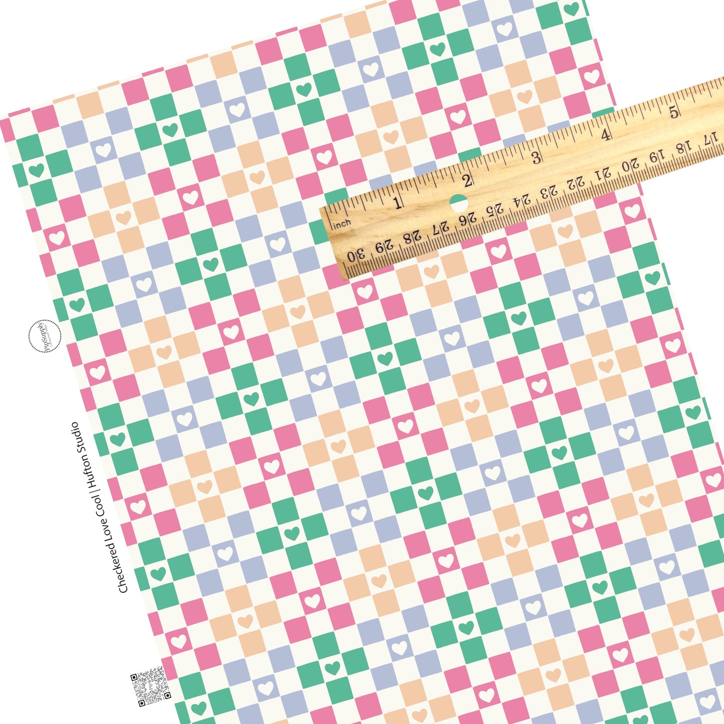 Coordinating hearts with blue, pink, orange, and green checker faux leather sheet