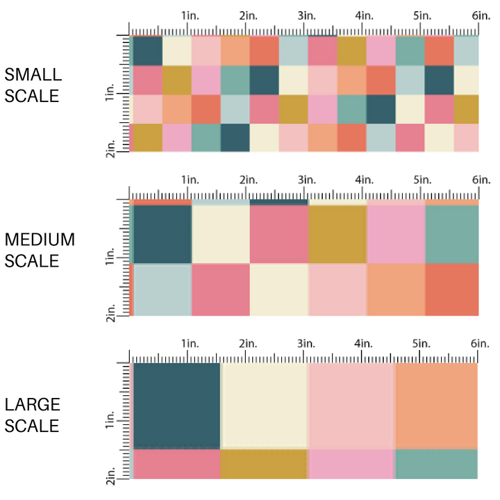 Multi-colored retro checkered print fabric by the yard scaled image guide