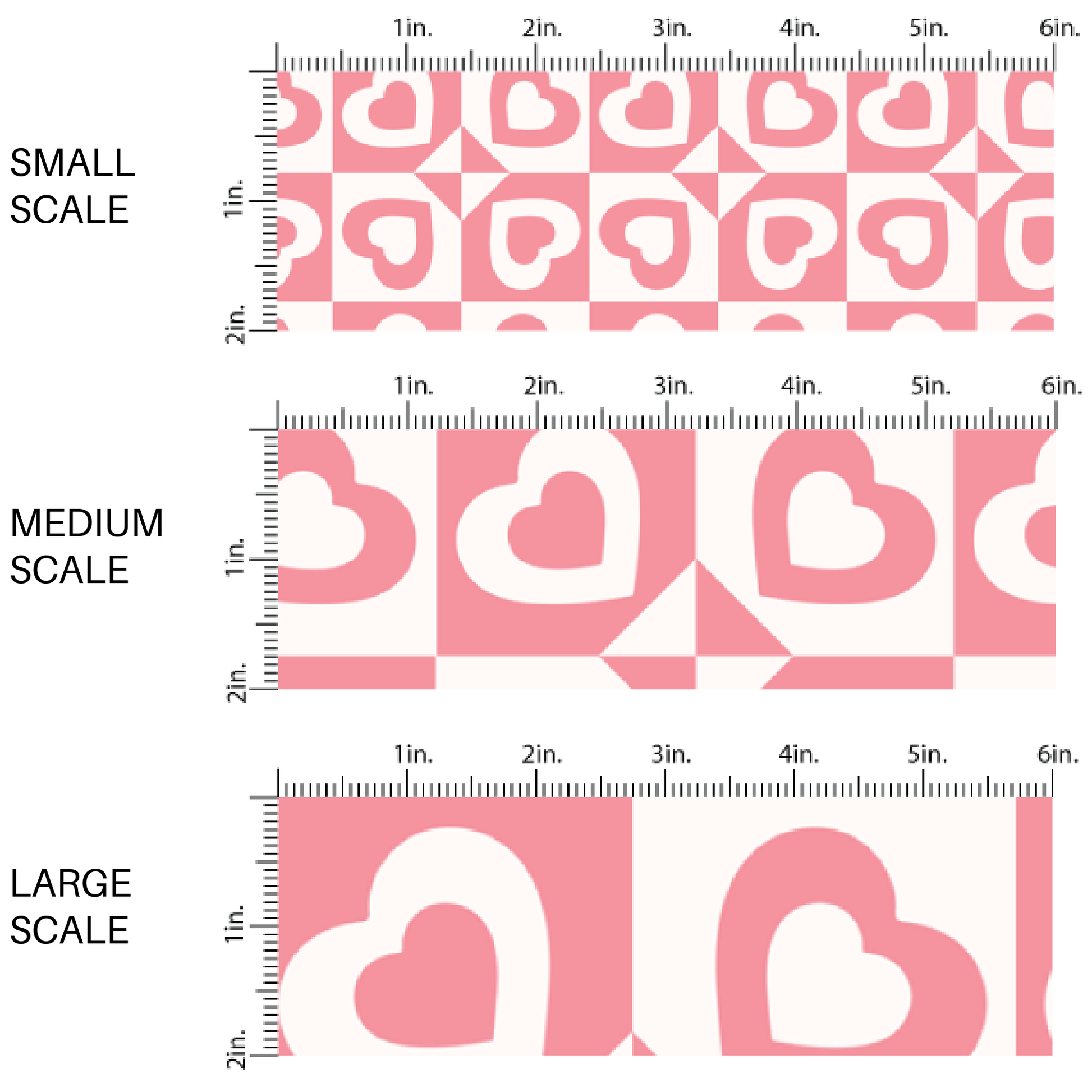 Pink and white Heart Checkered pattern image guide Fabric Scaling Sizes 