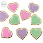 Purple, pink, and green heart shaped iron on patches