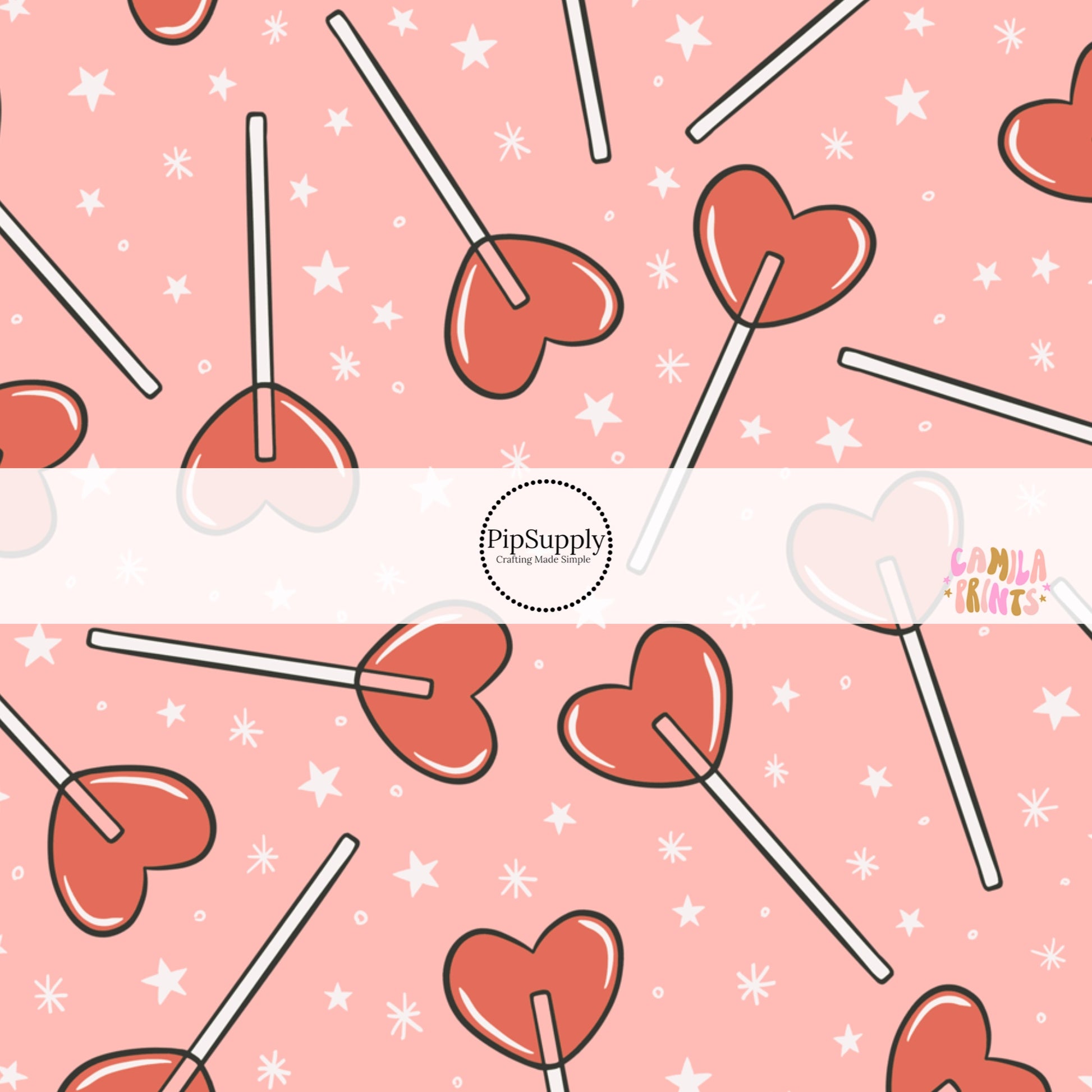 Valentine Hearts Ribbon pink heart design on a red background prionted on  7/8 Lt. Pink Satin Ribbon