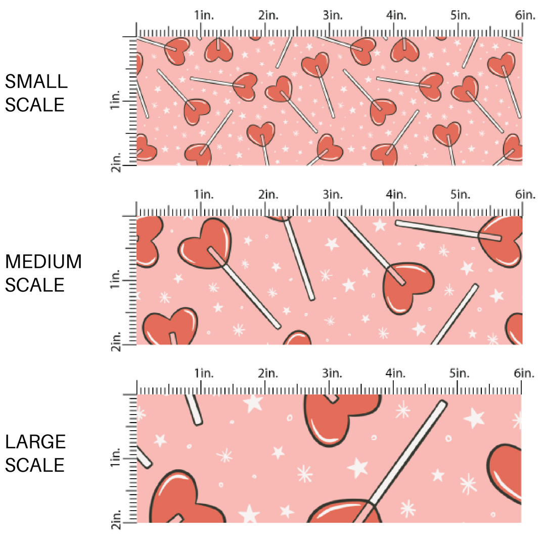 Pink Pattern with heart shaped lollipops Fabric Scaling Sizes 