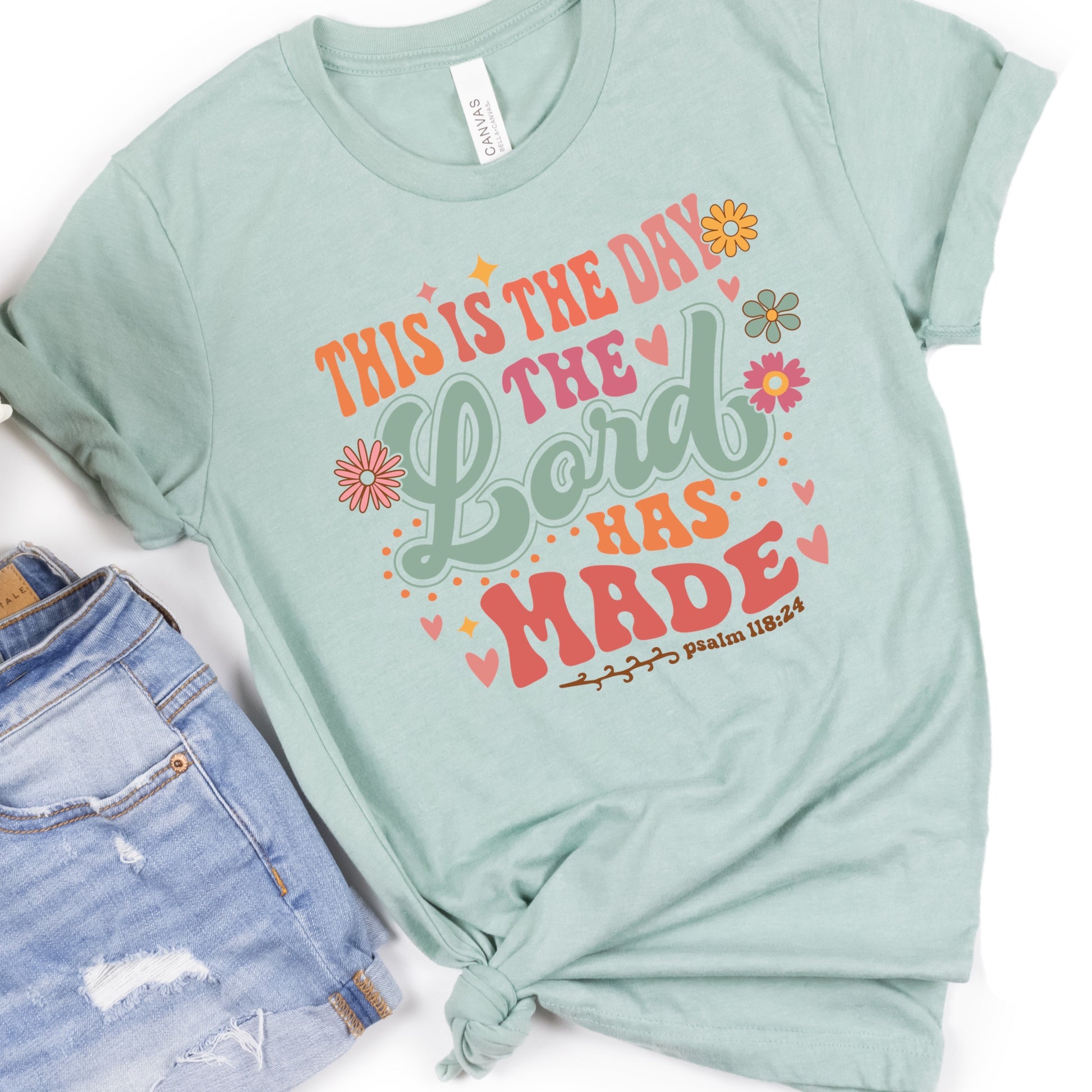 Bible verse graphic iron on with the words "This is the day the Lord has made" - DTF Iron on Transfer - Bible Verse Sublimation Iron on Transfer 