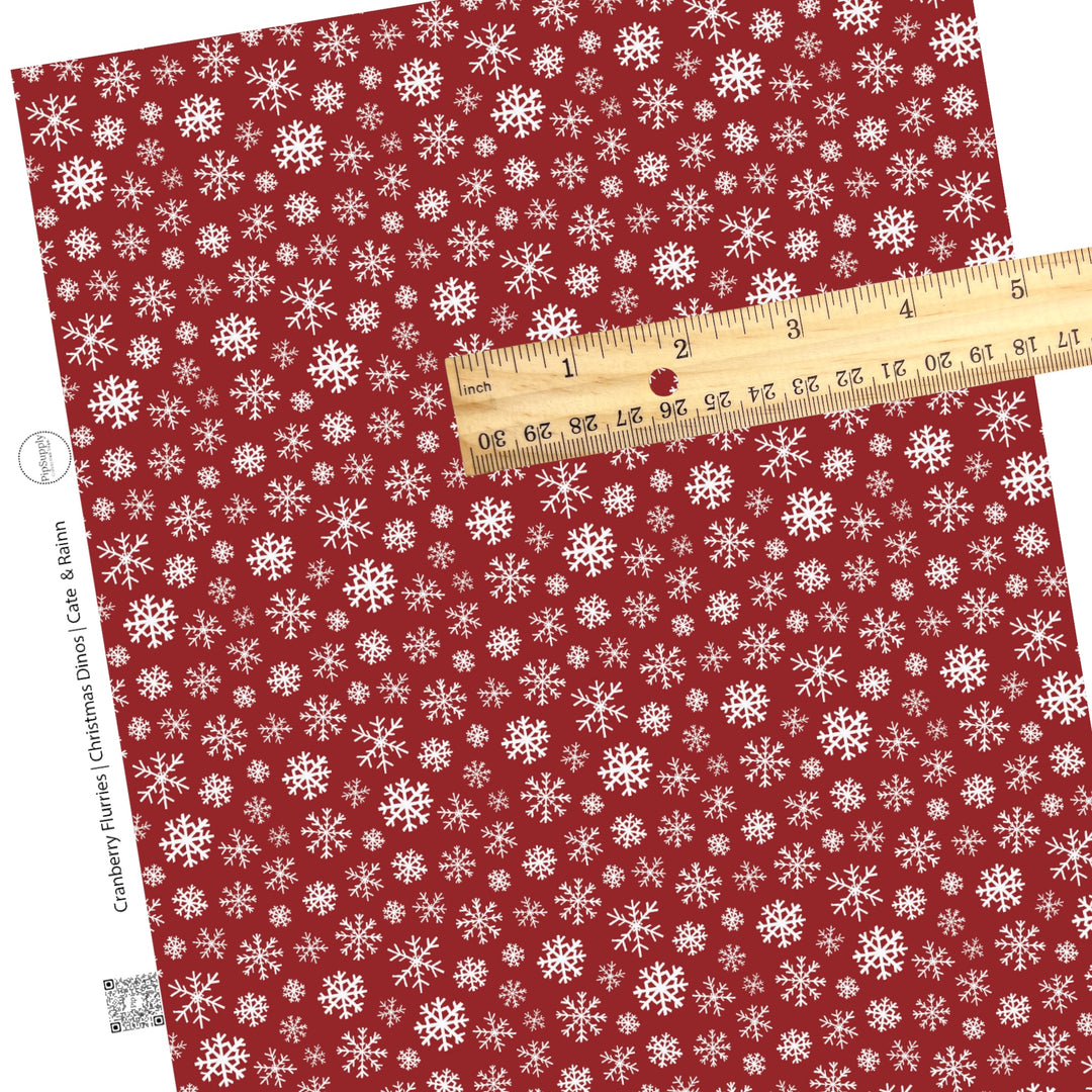 cranberry red with white snowflake faux leather sheet