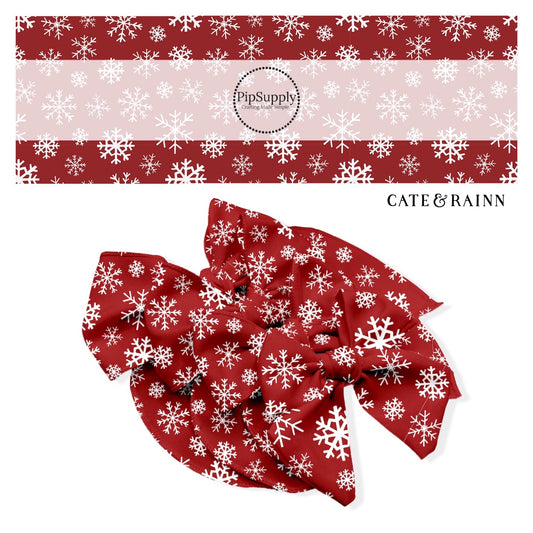 cranberry red bow strips with white snowflakes