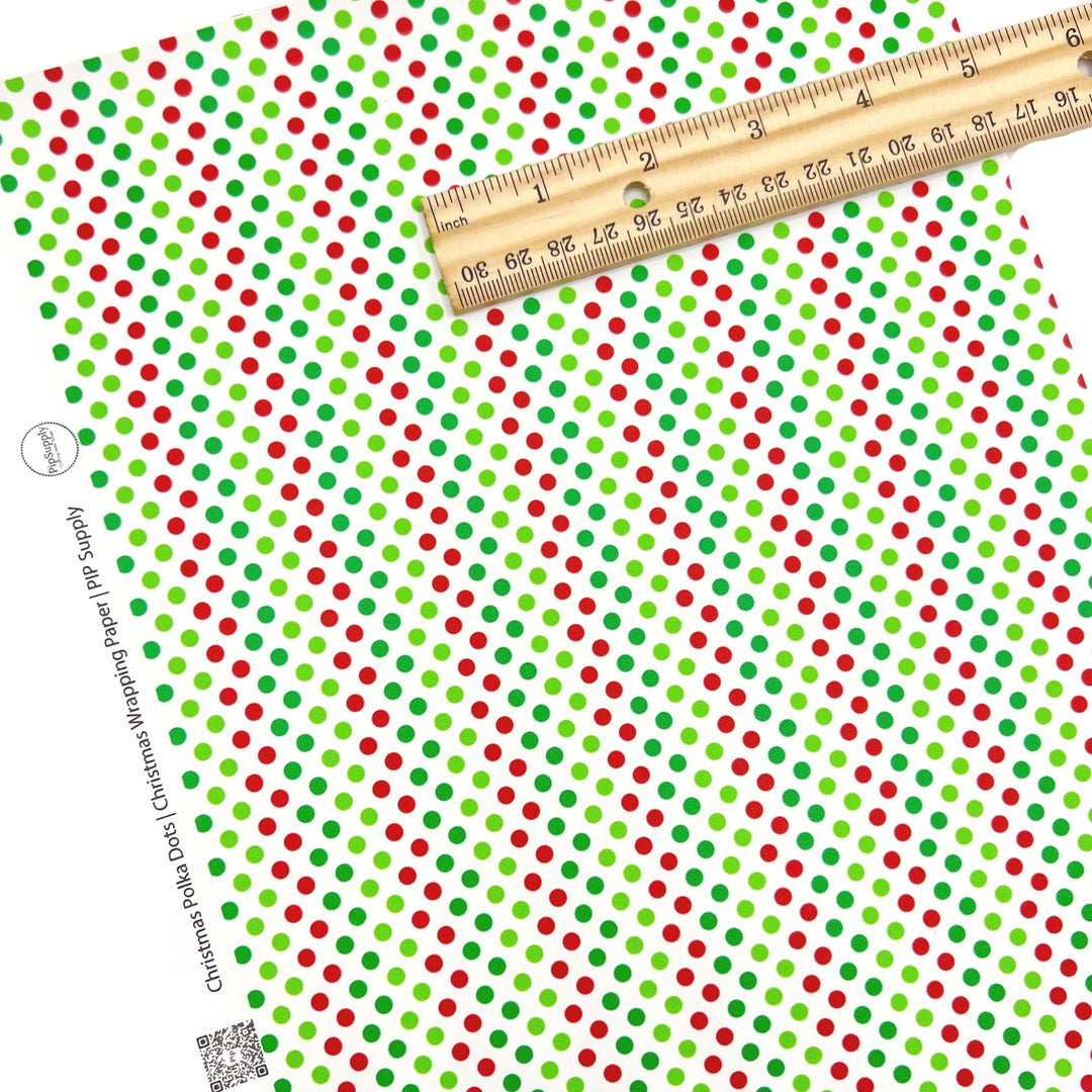 White faux leather sheet with multi green and red dots