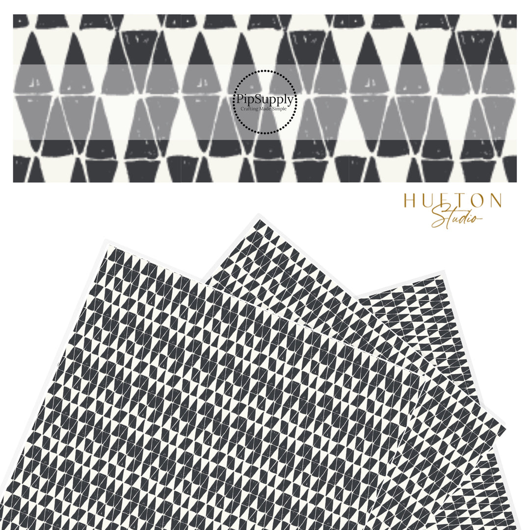 geometric triangle tree pattern in black and white on faux leather sheet