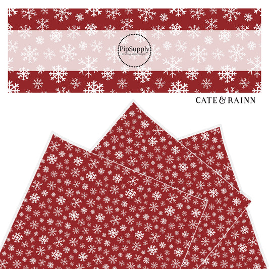 dark red faux leather sheet with white snowflakes